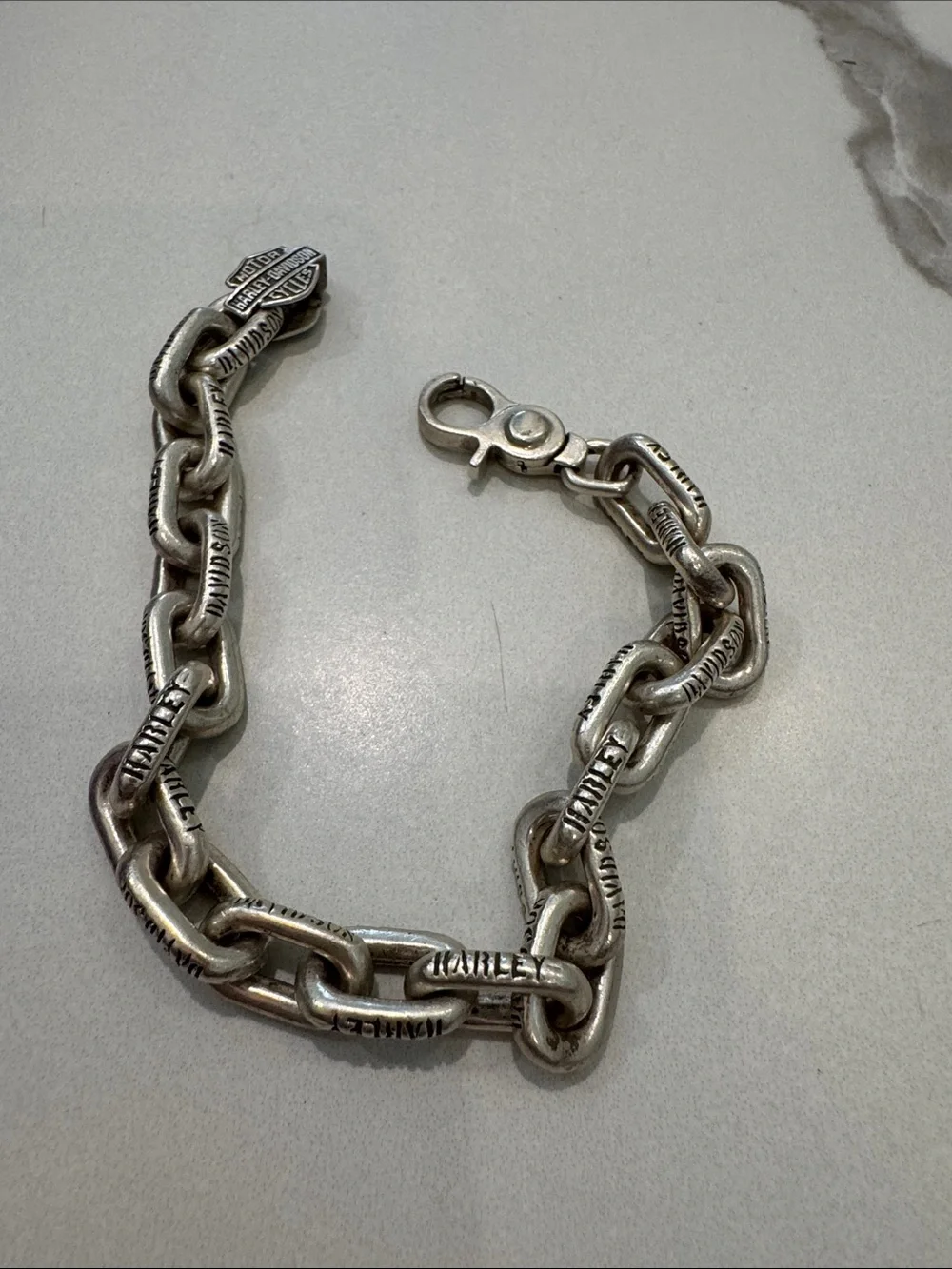 Harley-Davidson Antique Silver-Tone Engraved Link Bracelet for Men
